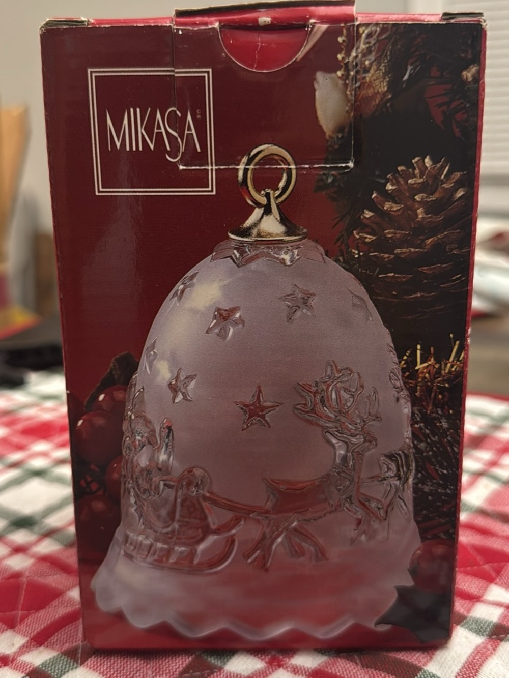 Mikasa Frosted Glass Bell Ornament with Gold Hanger